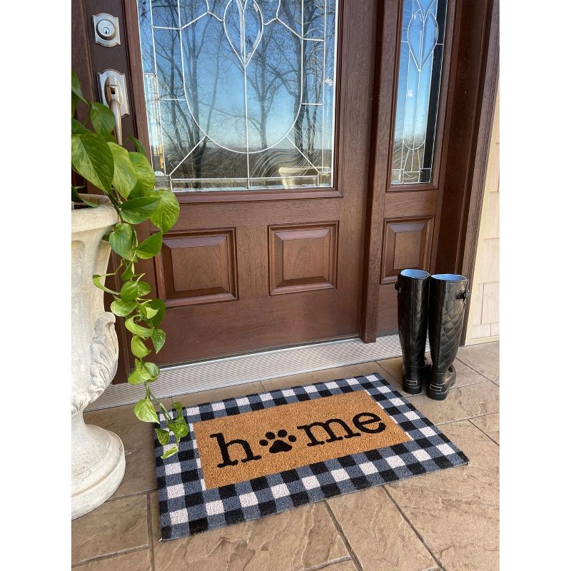Farmhouse Living Paw Print Home Pet Buffalo Check Coir Doormat - 18" x 30" - Natural - Elrene Home Fashions