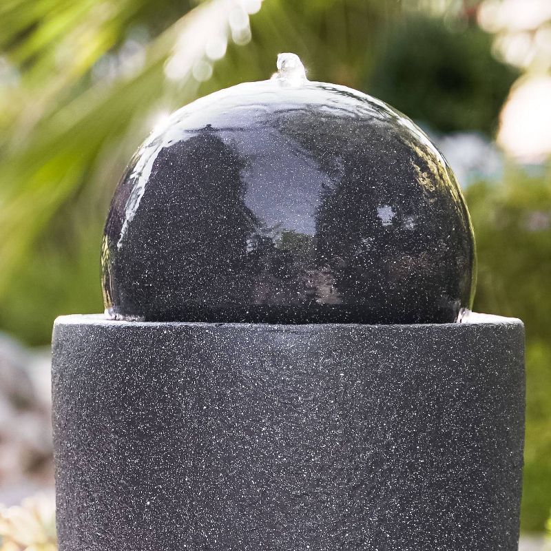 25.6" Indoor/Outdoor Round Modern Stone Textured Water Fountain with LED Lights Black - XBrand