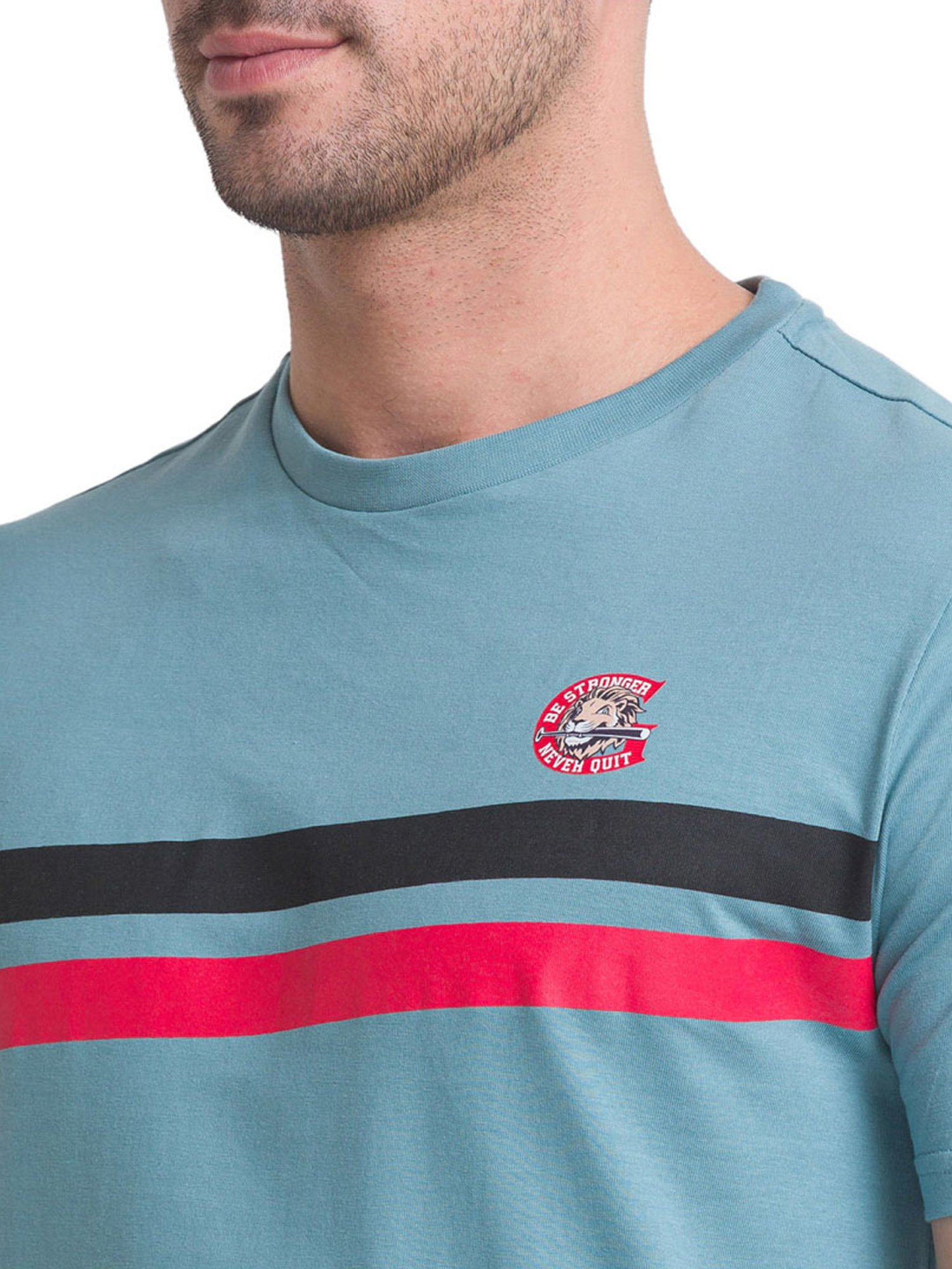 Giordano Green Cotton Slim Fit Striped T-Shirt