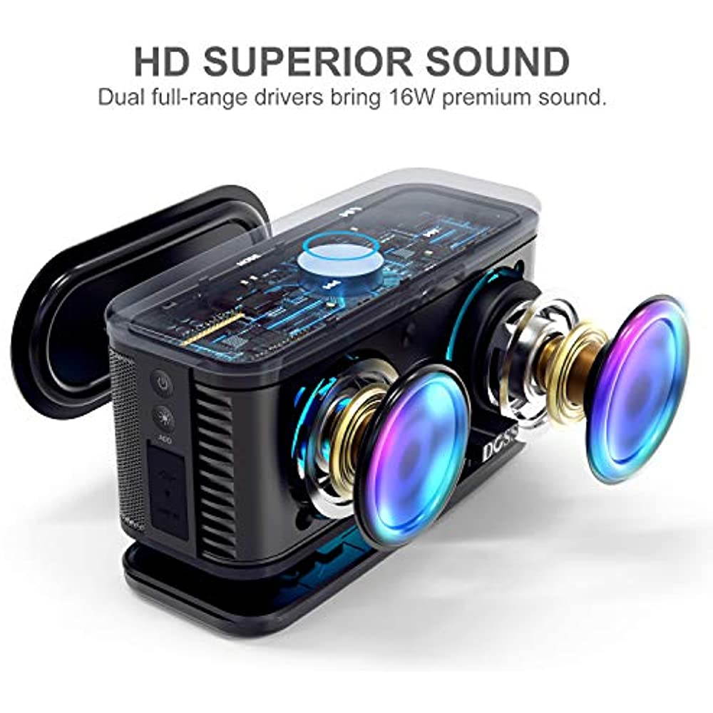 DOSS SoundBox Plus Portable Wireless Bluetooth Speaker with HD Sound and Deep Bass, Wireless Stereo Pairing, Built-in Mic, 20H Playtime, Wireless Speaker for Phone, Tablet, TV, and More.-Black