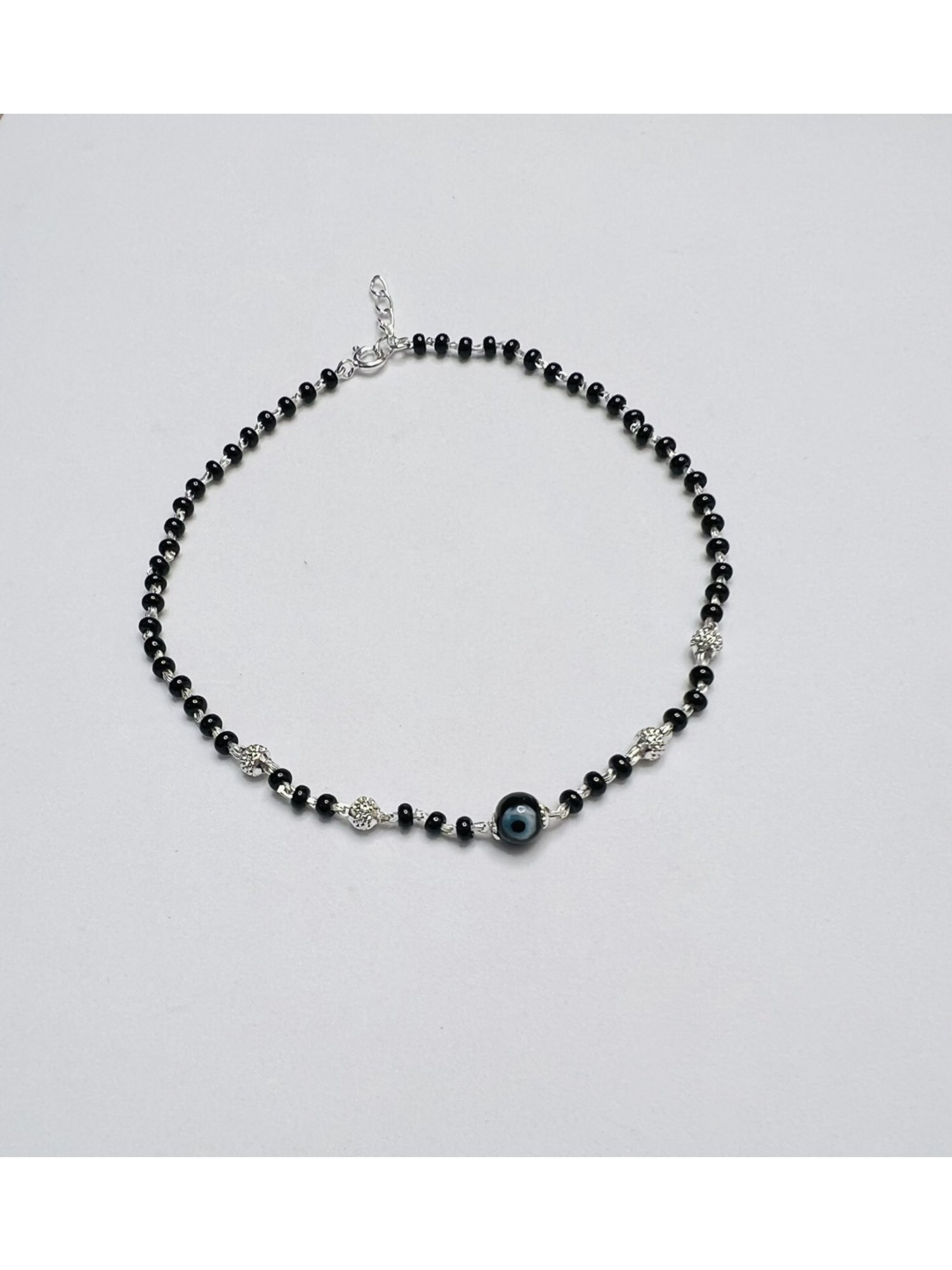 Arte Jewels 925 Sterling Silver Black Beads Evil Eye Anklet for Women & Girls (Single Anklet)