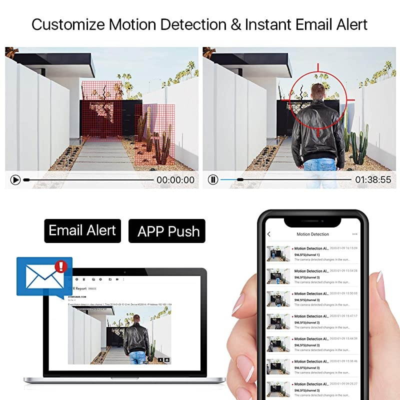 H.265+ 5MP PoE Home Security Camera System, Ultra HD PoE NVR 8 Channel with 1TB HDD for 24/7 Recording, 4X 5MP Weatherproof IP PoE Cameras Outdoor Indoor,120ft Night Vision, Remote Access
