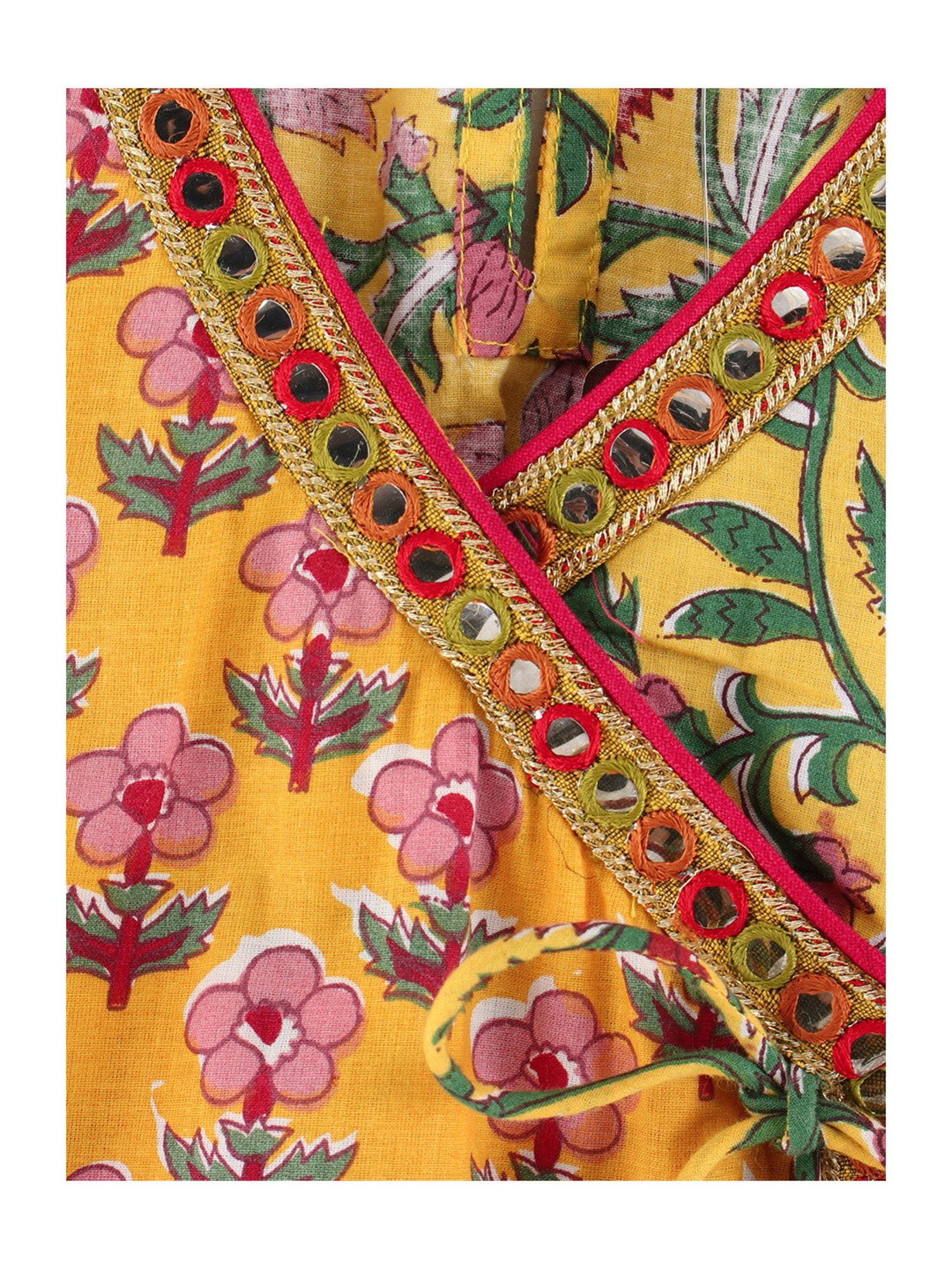 TWISHA Kids Yellow & Red Floral Print Top with Dhoti