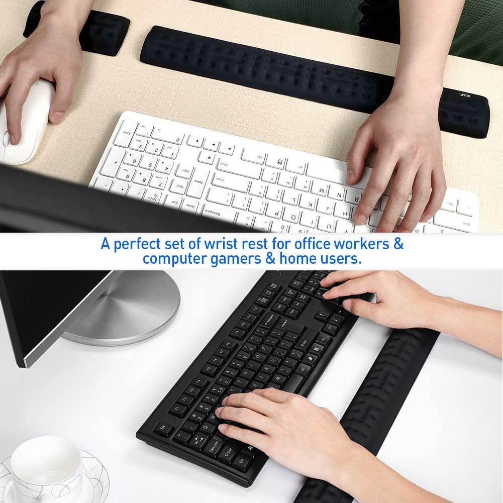 BUBM Wrist Rest for Keyboard and Mouse, Memory Foam Cushion Wrist Support Pad Arm Rest Pillow, Massage Hole Design & Easy-Typing for PC Gaming, Office, Computer(Black Set)