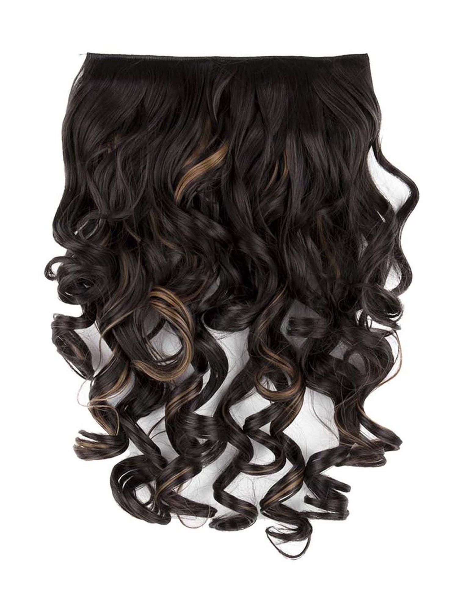 Streak Street Clip-In 18 Inch Step Curls Dark Brown Hair Extensions with Golden Highlights