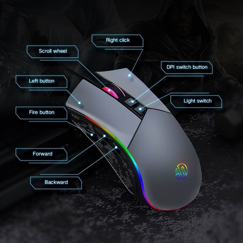 Inphic 4800DPI 8 Keys Game Marquee Mechanical Macro Programming Office Mute Wired Mouse, Cable Length: 1.5m