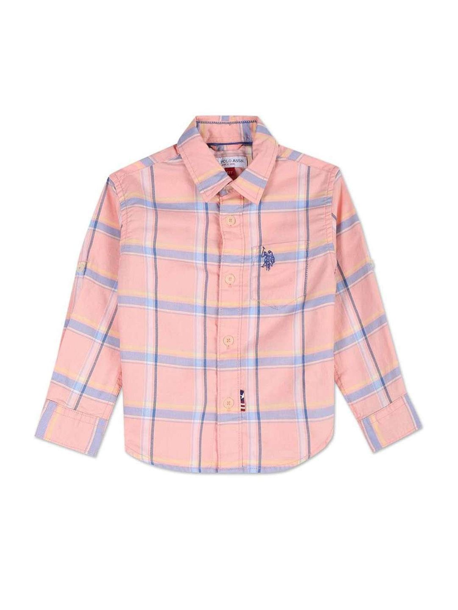 U.S. Polo Assn. Kids Pink Cotton Chequered Full Sleeves Shirt