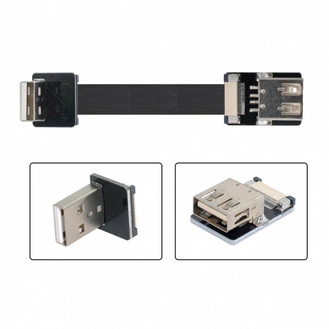 Jimier 2.0M Up Angled USB 2.0 Type-A Male to Female Extension Data Flat Slim FPC Cable for FPV & Disk & Scanner & Printer