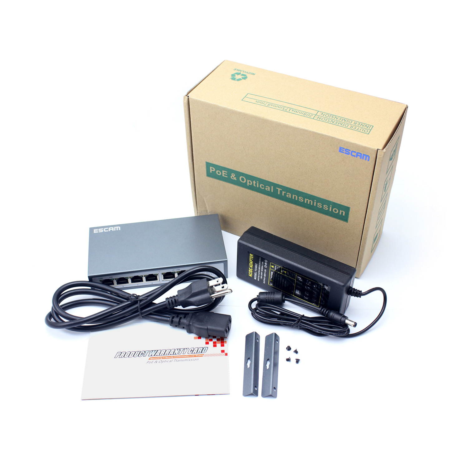 ESCAM 4CH POE Switch 10/100M 150m Distance 85W DC&2 Lan Port for IP Camera CCTV System NVR POE Power Supply Adapter