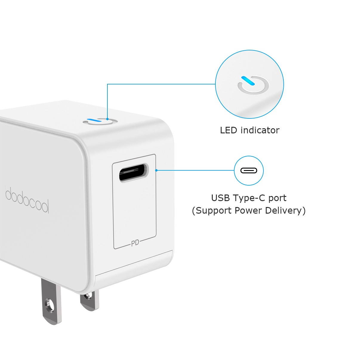 dodocool 18W USB Type-C Wall Charger Portable Adaptor with Power Delivery for iPad Pro 2018/iPhone XS/ iPhone XR/ iPhone X and More Foldable Charger AC 100-240V US