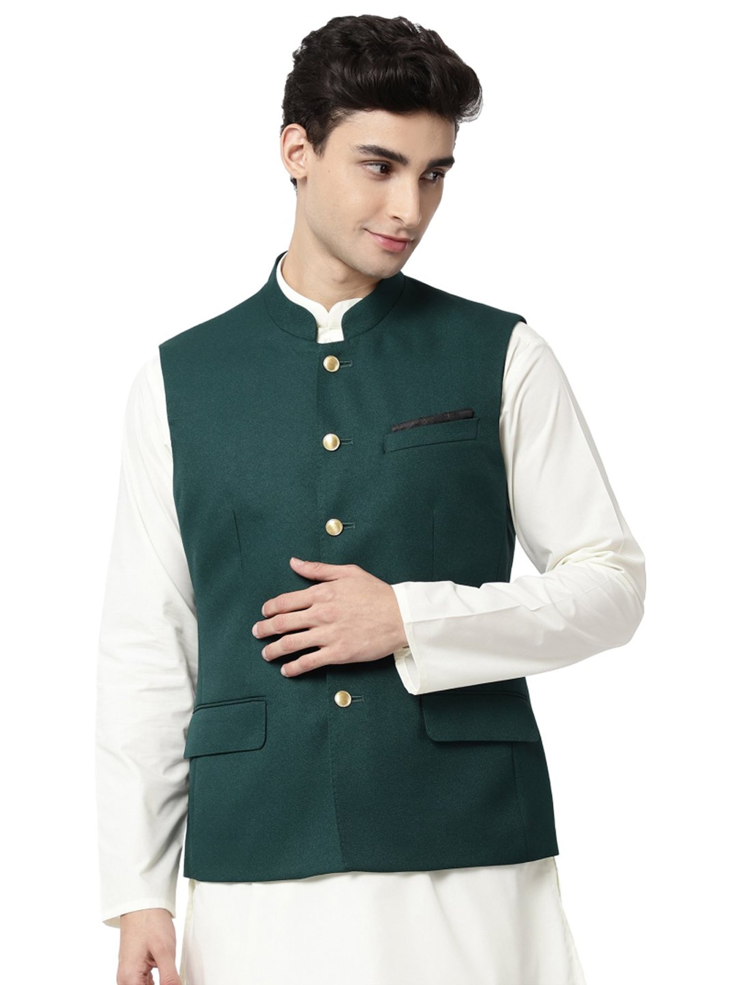 Ad By Arvind Green Regular Fit Nehru Jacket