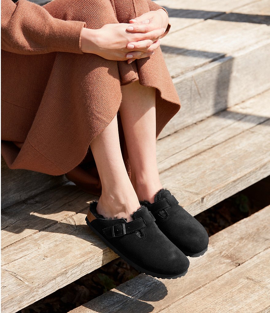 Birkenstock Women's Boston Suede Shearling-Lined Clogs
