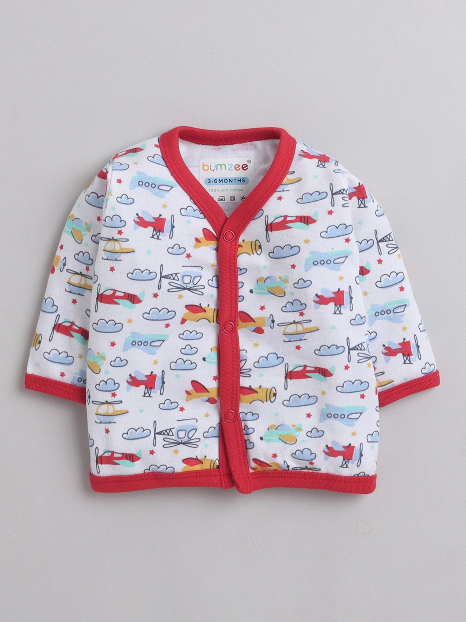 Bumzee Kids Red & White Printed Full Sleeves Jhablas (Pack Of 3)