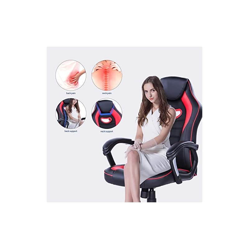 Gaming Chair Racing Recliner Ergonomic Office Chair Racing Task Swivel Executive Computer Chair Headrest and Lumbar Support, Red