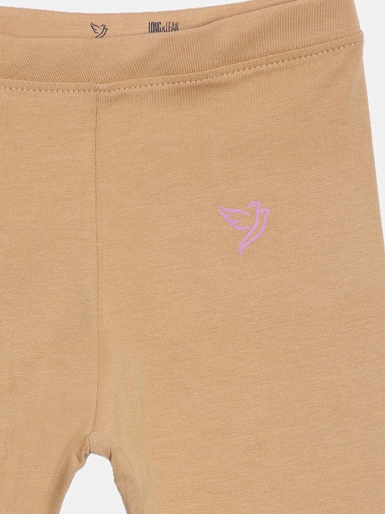 TWIN BIRDS Kids Beige Cotton Regular Fit Leggings (Pack of 2)