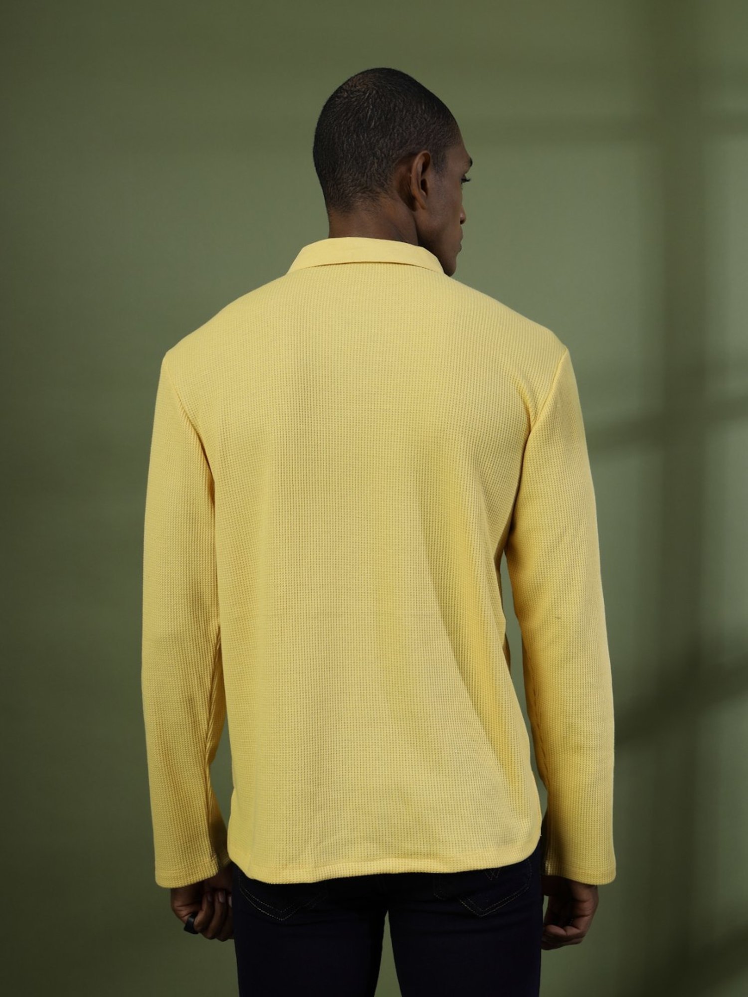Rigo Yellow Cotton Boxy Fit Texture Polo T-Shirt