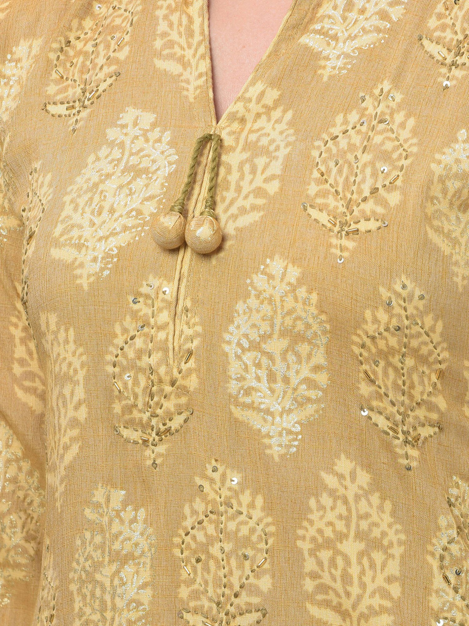 Dollar Missy Beige Embellished Kurta With Pants