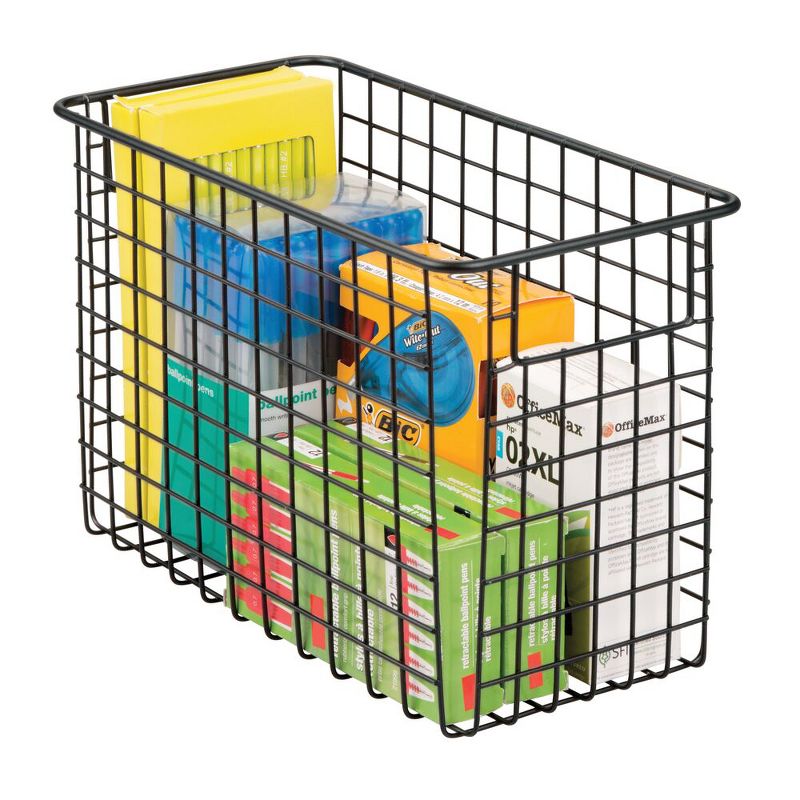 mDesign Metal Storage Basket Bin with Handles for Home Office - 6 Pack -Black