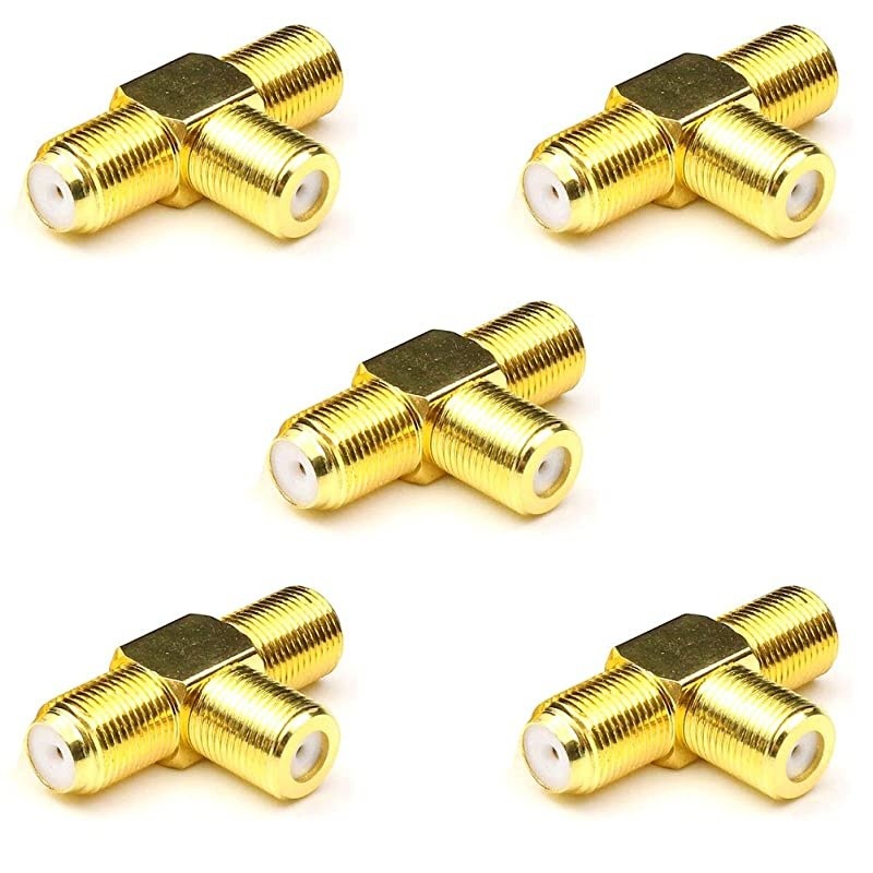 F Female Coax Cable Connectors, F Type Coaxial Splitter 3 Way TV Combiner Splitter Female to 2 Female Adapters for TV Video VCR Antenna TV Cable Satellite Tuner Antenna 5Packs