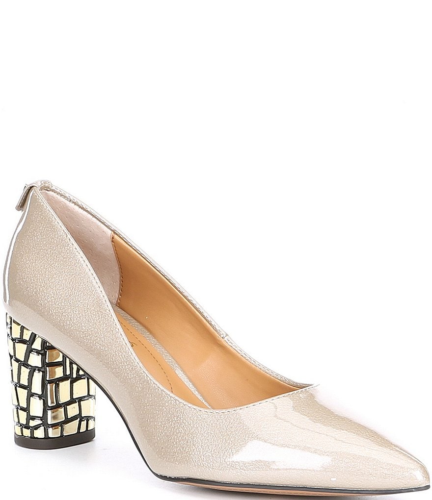 J. Renee Vaneeta Patent & Croc Embossed Metal Heel Pumps