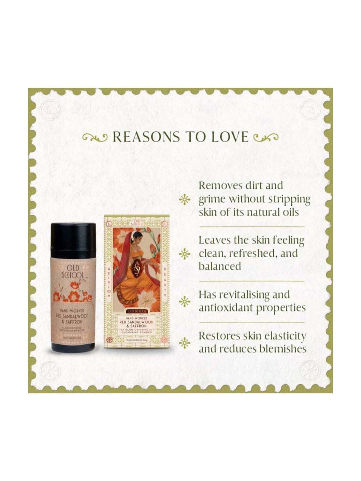 Old School Rituals Hand-Worked Red Sandalwood & Saffron Glow Defining Cleansing Powder - 60 gm