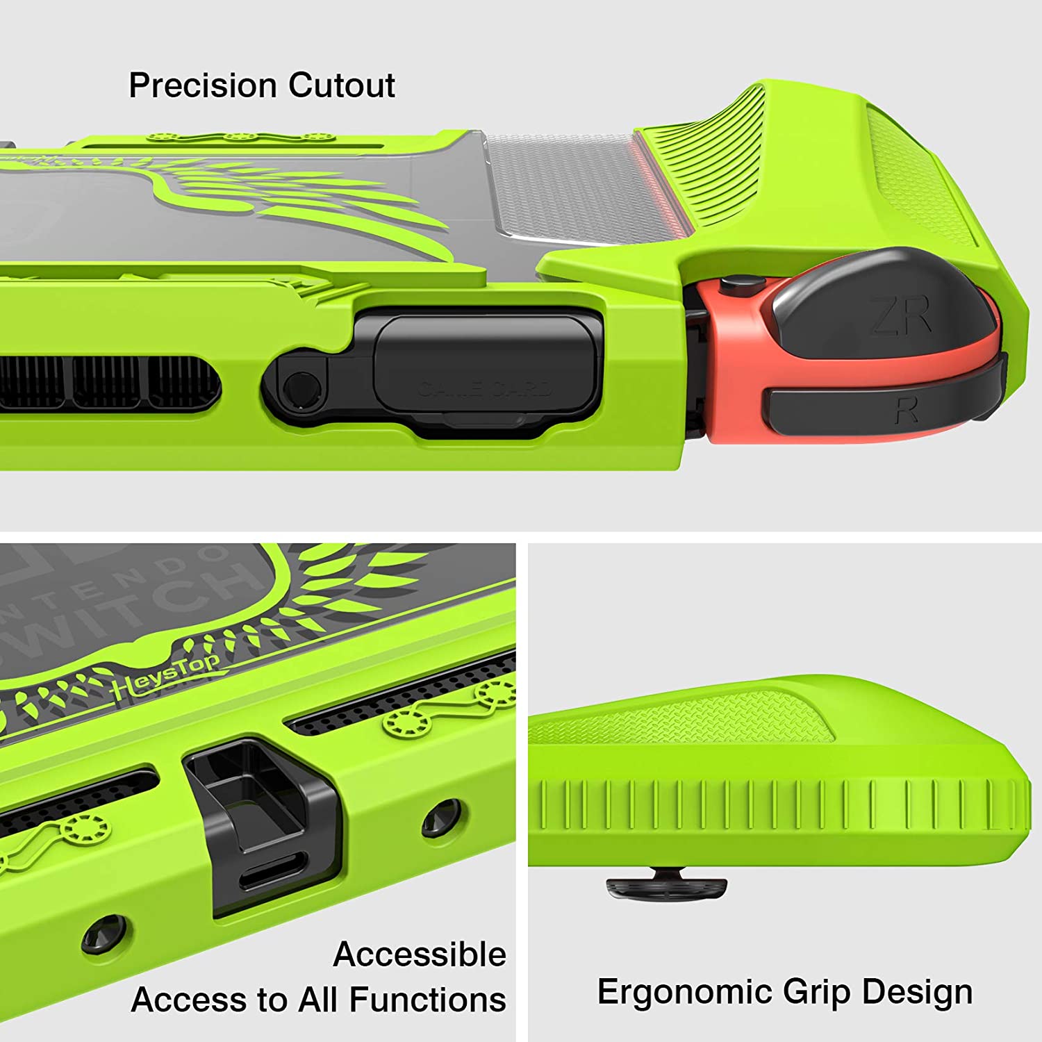 HEYSTOP Case Compatible with Nintendo Switch Case Screen Protector,TPU Protective Heavy Duty Cover Case for Nintendo Switch with Shock Absorption and Anti-Scratch (Green)