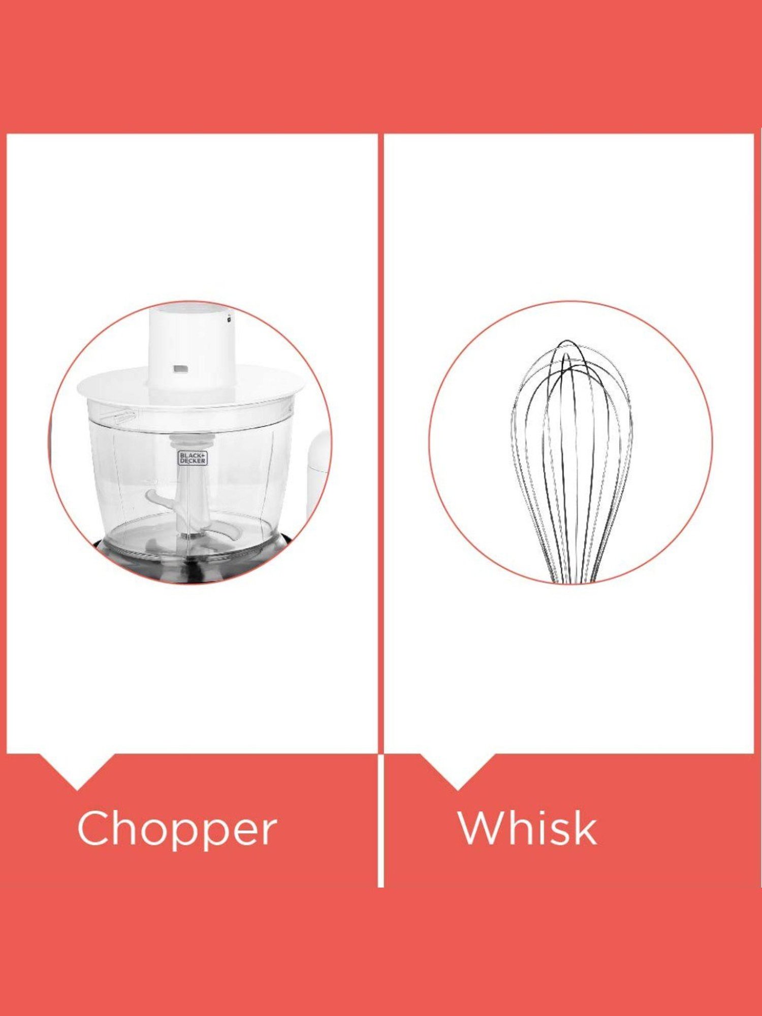 BLACK+DECKER BXBL6002IN Hand Blender 600W with Chopper, Whisk, Cup and Wall Rack (White)