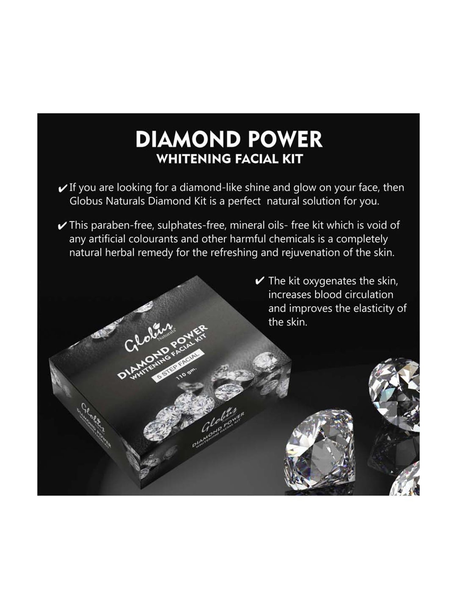 Globus Naturals Lightening Diamond Facial Kit for Skin Tightening - 110 gm