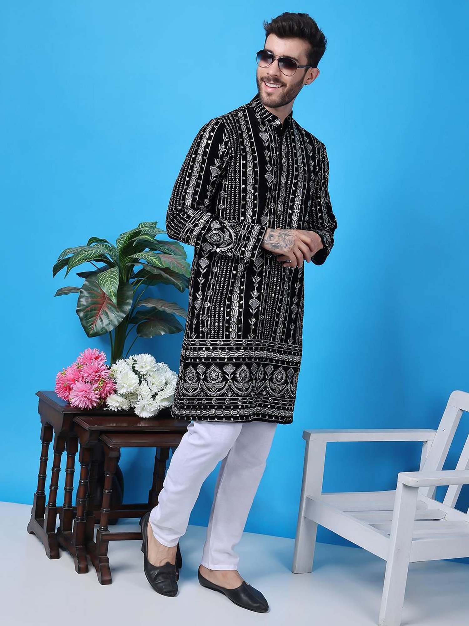 Sanwara White Regular Fit Chikankari Kurta & Churidar Set