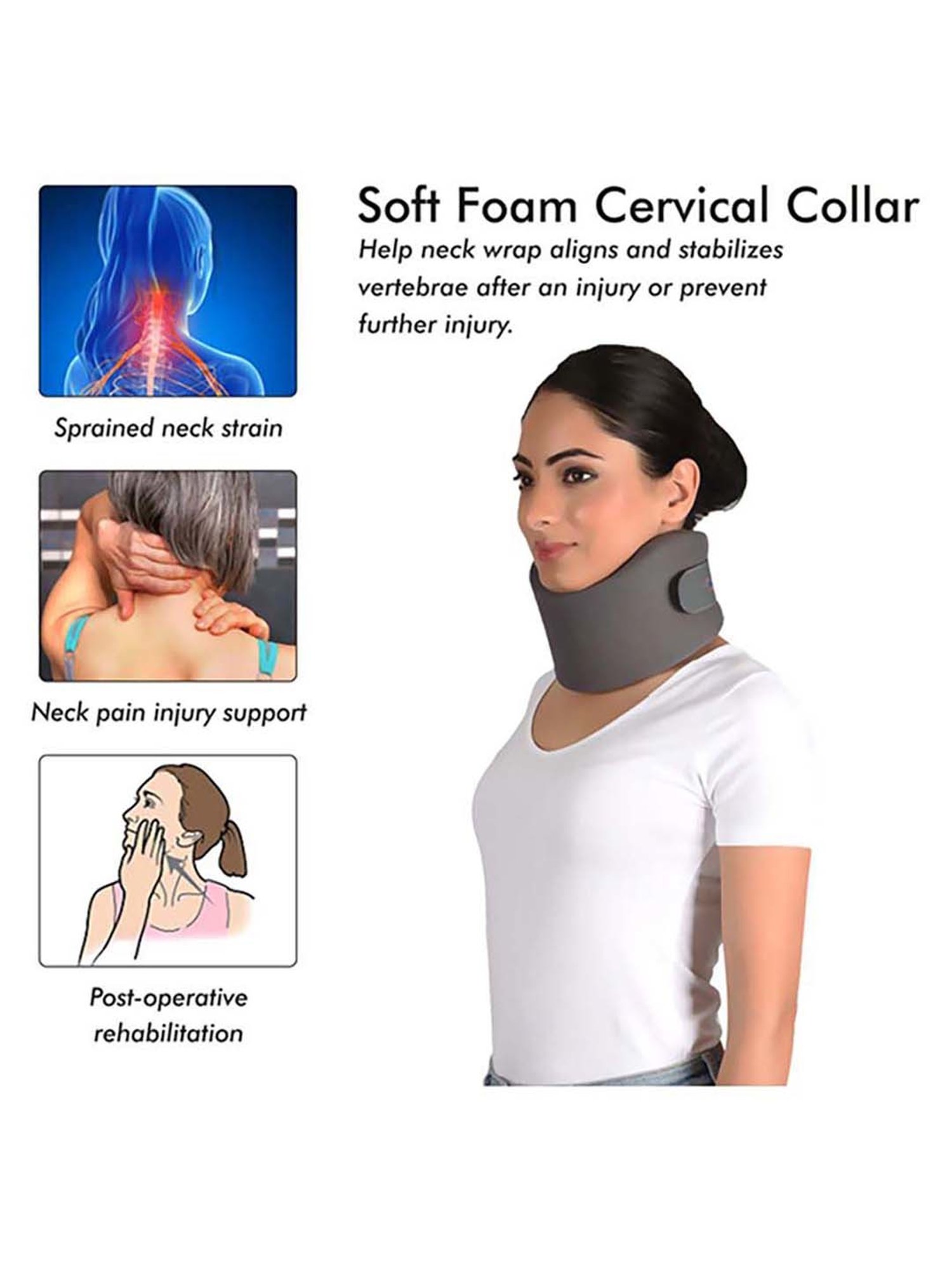 AccuSure Soft Cervical Collar Support Adjustable Neck Brace - L (Grey)