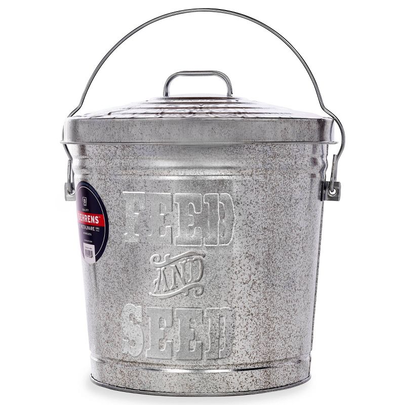 Behrens 10gal Embossed "Feed & Seed" Galvanized Steel Locking Lid Storage Can Silver