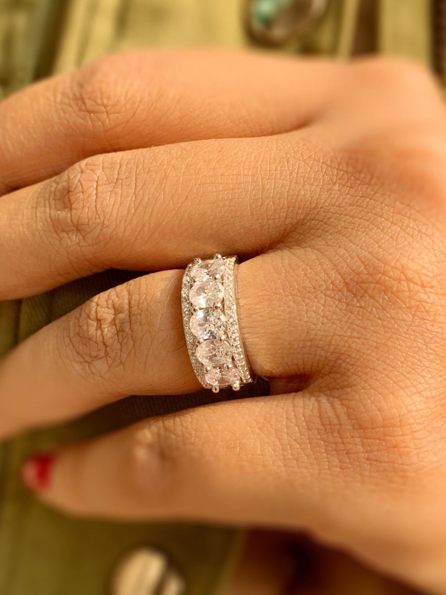 925 Silver 1 Carat American Diamond Classic Halo Engagement Ring for Women & Girls