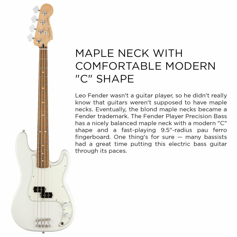 Fender Player Precision Bass Guitar, Pau Ferro Fingerboard, Polar White