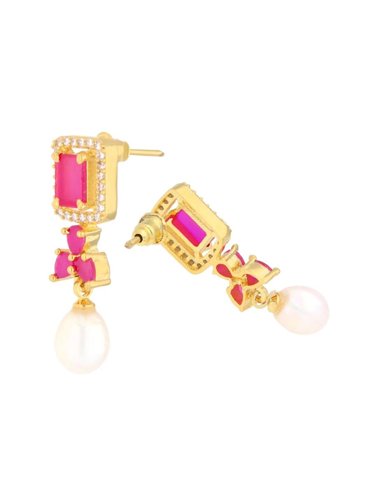 Sri Jagdamba Pearls Siddhi Pink & Pearl White Alloy Drop Earrings