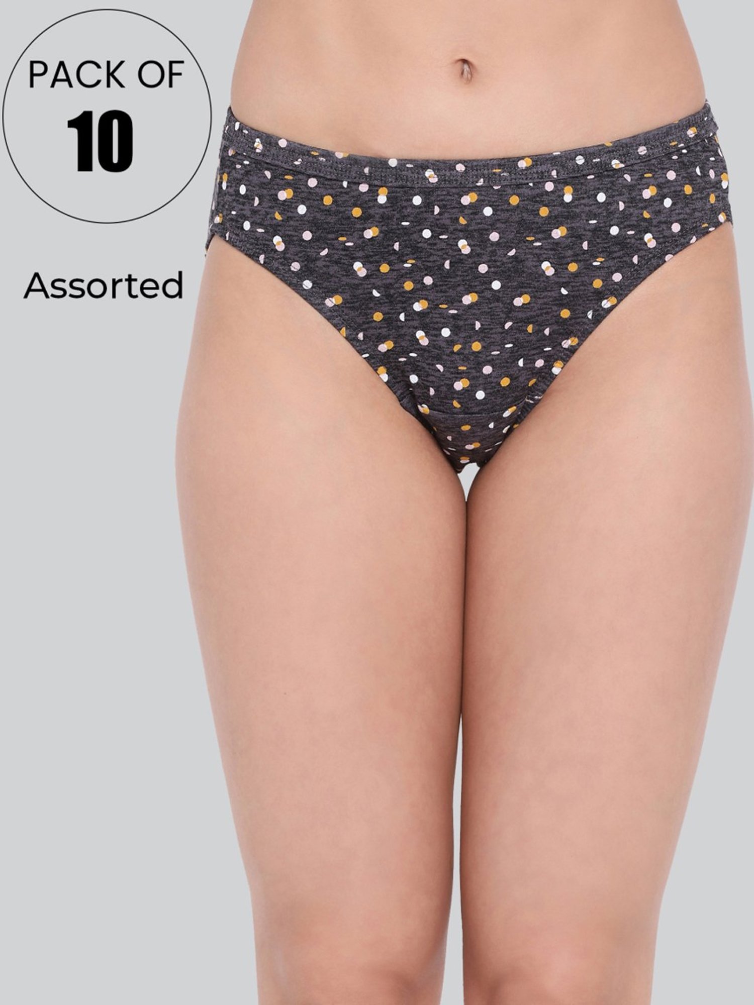Lyra Assorted Color Cotton Printed Bikini Panties - Pack Of 10