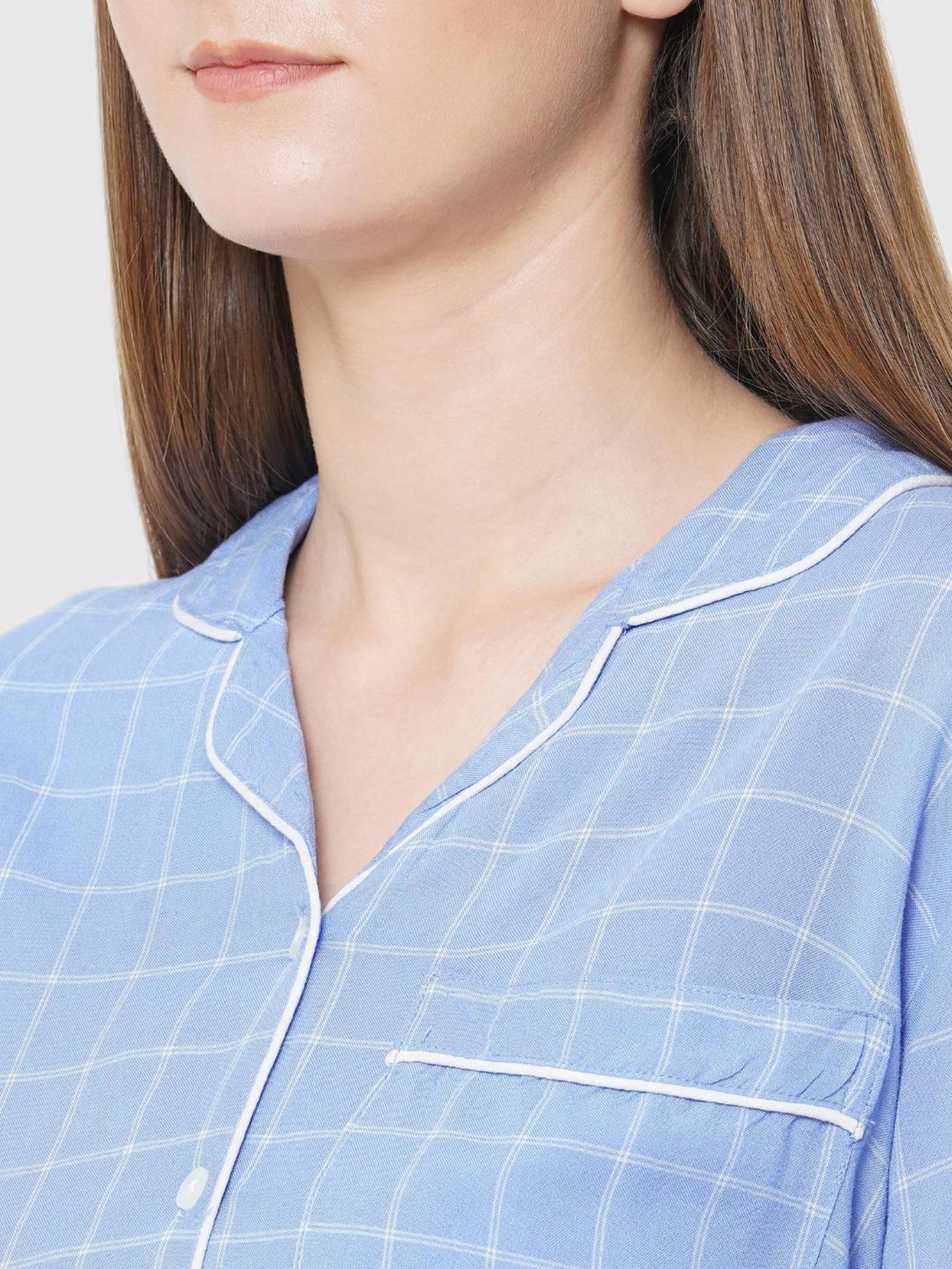 Mystere Paris Blue Checks Pajama Set