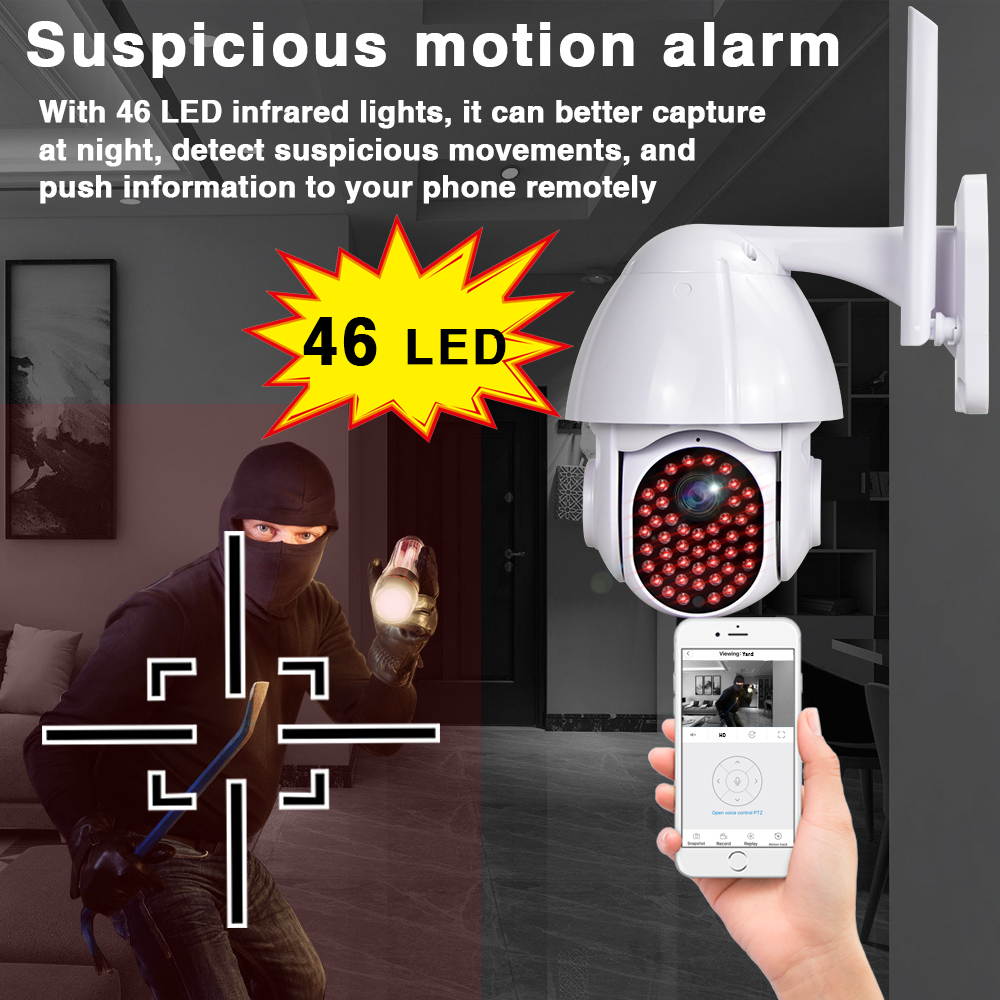 Wi-Fi PTZ Waterproof Camera-Outdoor IR Night Vision Alarm Home Security Network Camera