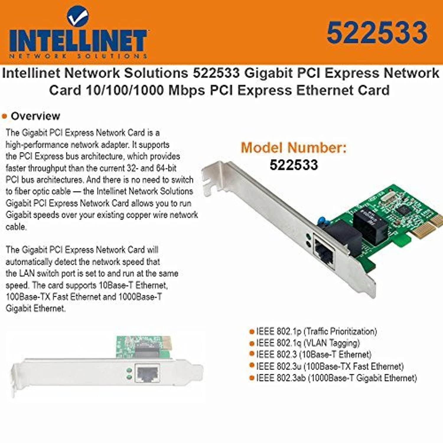 intellinet 522533 gigabit pci e network card
