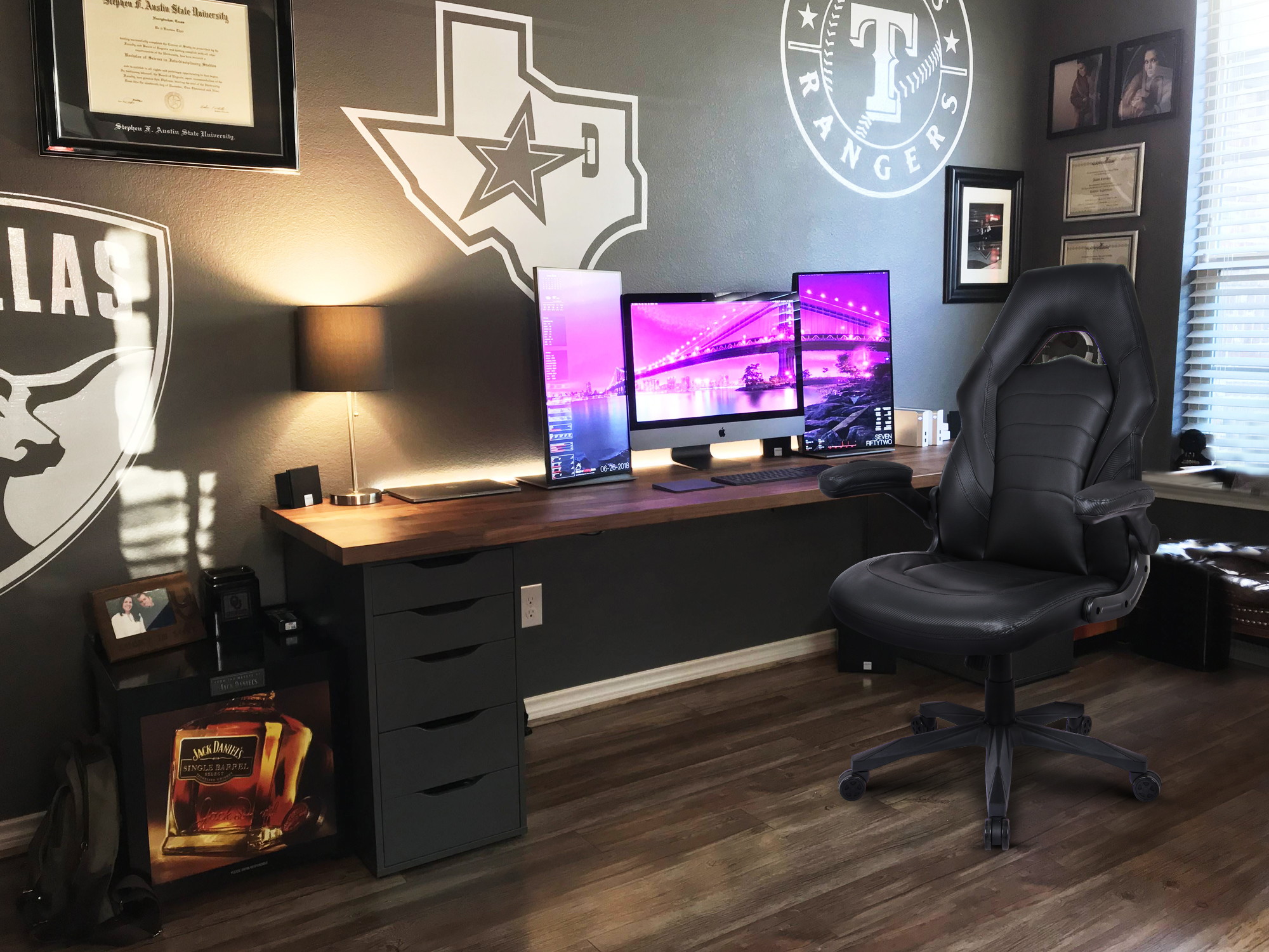 RIMIKING Bonded Leather Racing Ergonomic Gaming Chair Executive Computer Desk Office Chair with Height Adjustable 360&deg;Swivel Flip-up Arms Lumbar Support