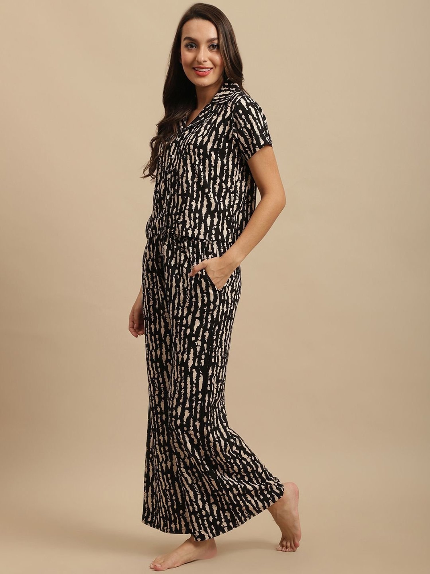 Boston Club Black Tie & Dye Shirt Pyjama Set