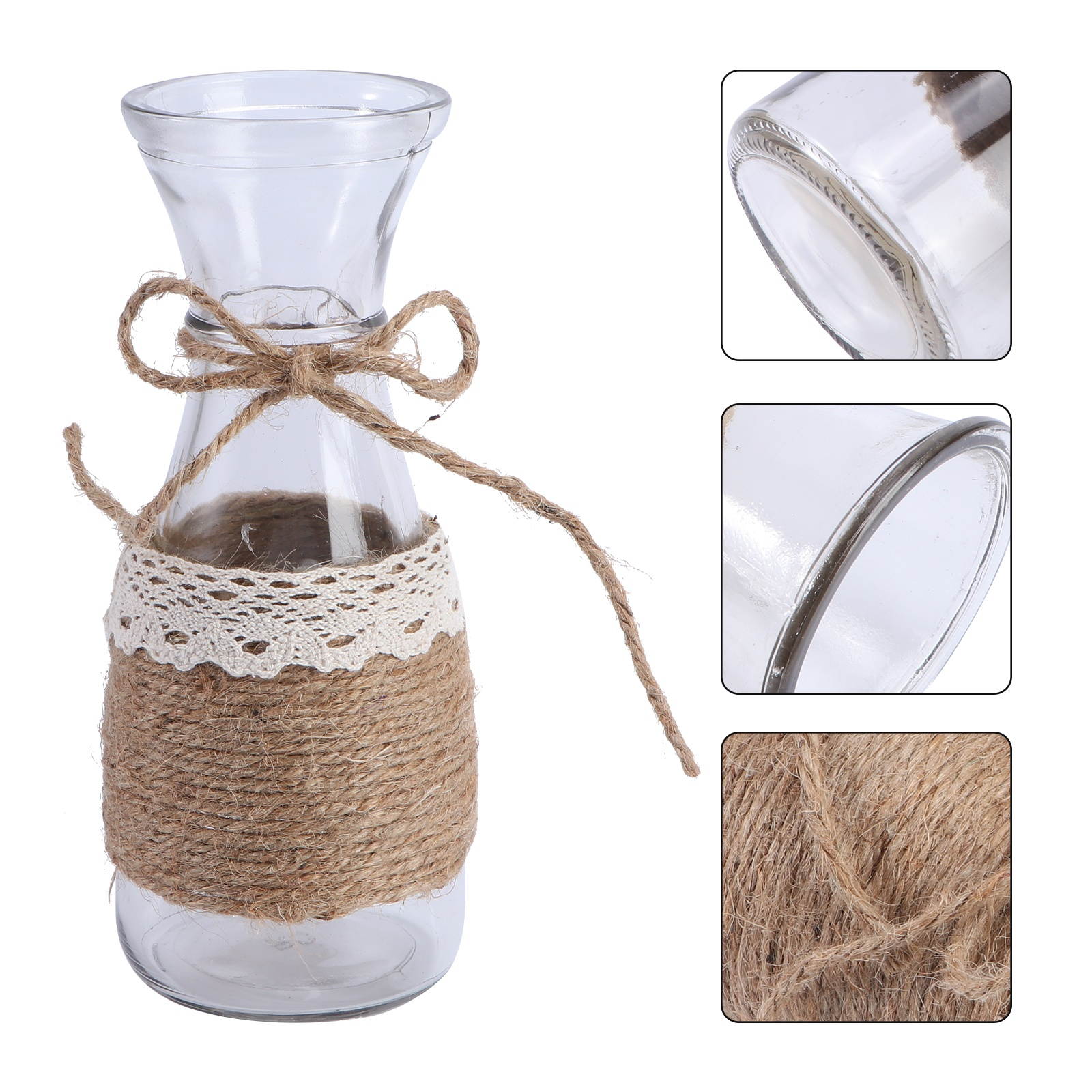 1PC Handmade Hemp Rope Woven Glass Vase Hydroponic Glass Ware Ornament Hemp Rope