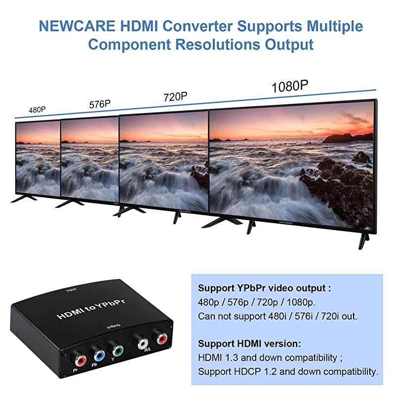 HDMI to Component Converter  HDMI to YPbPr Component RGB 1080P60hz Video and RL Audio Output Converter Adapter for DVD PSP Xbox 360 to HDTV Monitor Black