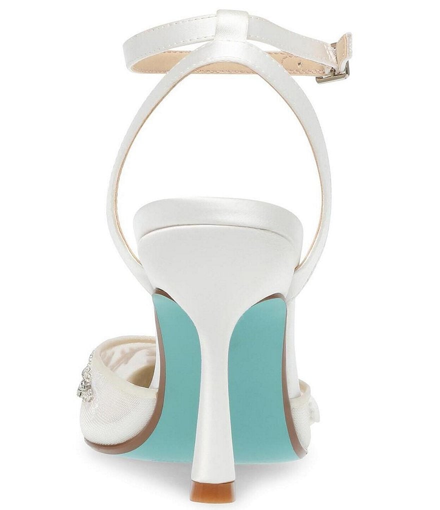 Blue by Betsey Johnson Zola Rhinestone Beaded Floral Applique Ankle Strap Dress Pumps