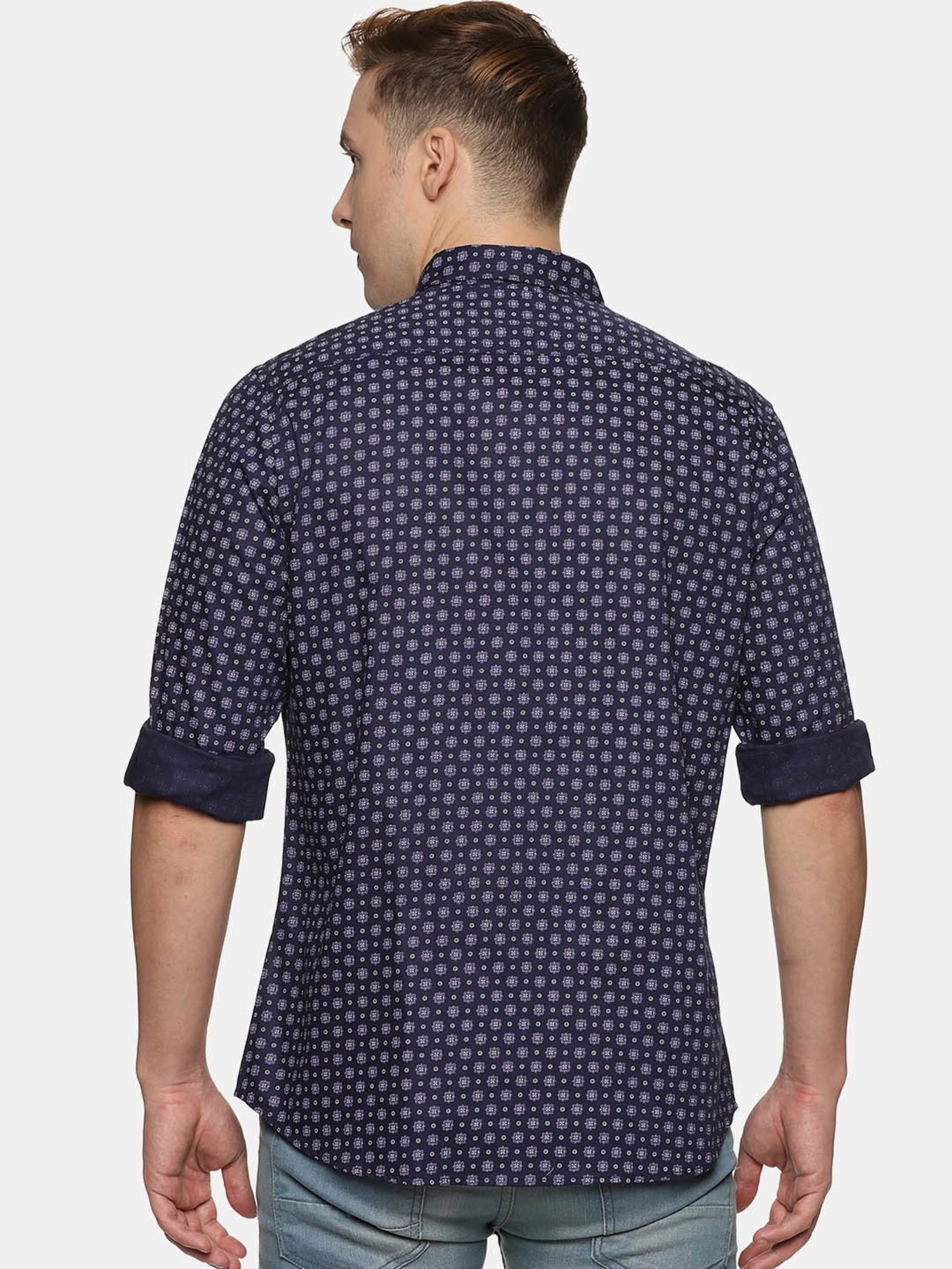 Don Vino Navy Slim Fit Floral Print Shirt