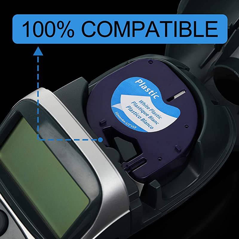 Compatible Labels Replacement for DYMO LetraTag Refills 91331 White Plastic Label Tape 12mm x 4m 12 x 13 for Dymo Letra Tag Label Maker LT100H LT100T QX50 Black on White 9Pack