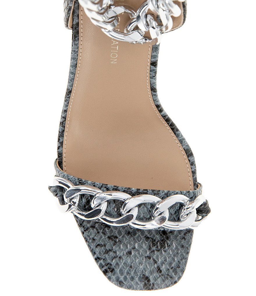 BCBGeneration Isinna Snake Print Chain Straps Square Toe Dress Sandals