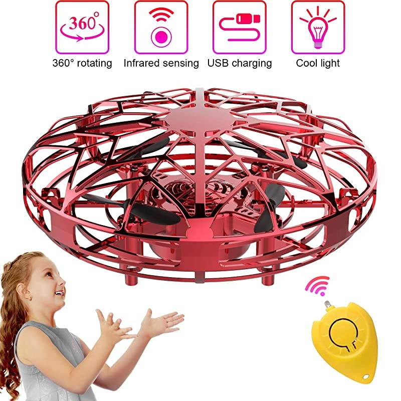 Drones for Kids amp Adults RC UFO Helicopter with LED Lights Hand Operated Easy Indoor Outdoor Small Orb Flying Ball Drone Toys Gifts for Beginners Boys amp GirlsRed