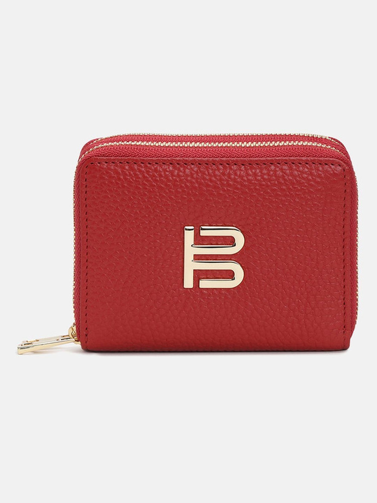 BAGATT Light Red Leather Solid Zip Around Wallet