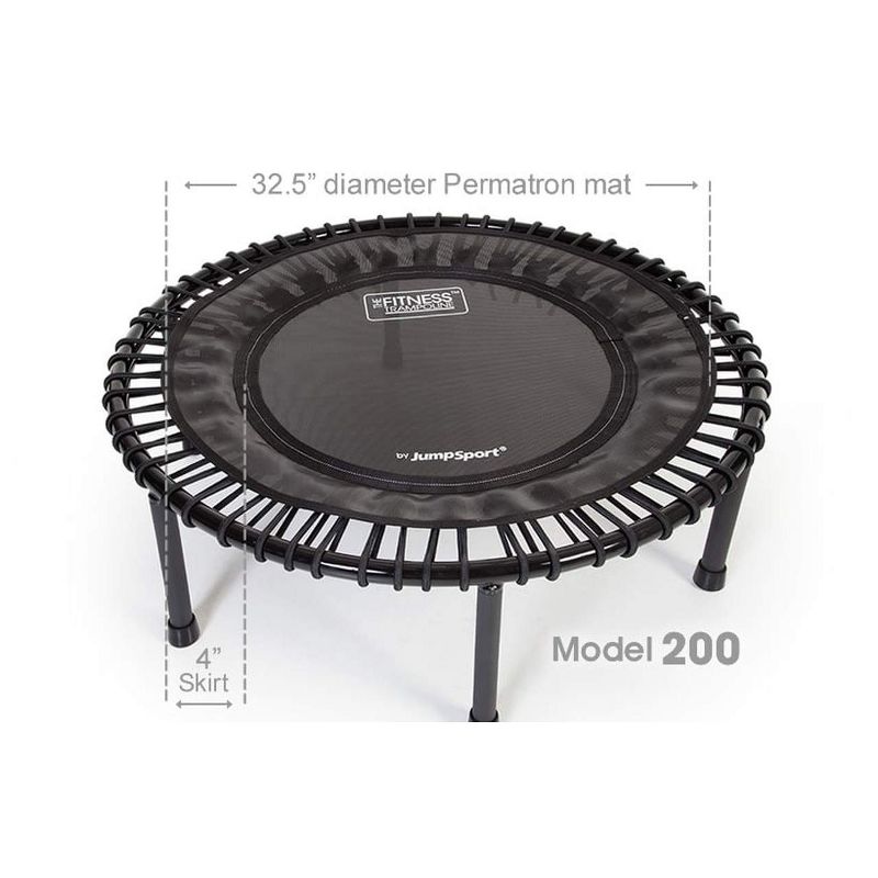 JumpSport 200 In Home Cardio Fitness Safely Cushioned Rebounder Mini Trampoline with Premium Bungees and Workout DVD, Black