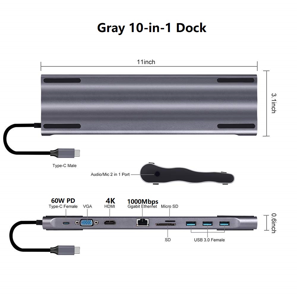 10 in 1 USB C HUB  10-in-1 USB-C Docking with 4K HDMI  1000M LAN  SD/TF PD VGA  USB3.0 x 3 Audio HUB,  Notebook Bracket, Laptop Stand Station, Your Efficient Office Toolkit for Type-C Connection.